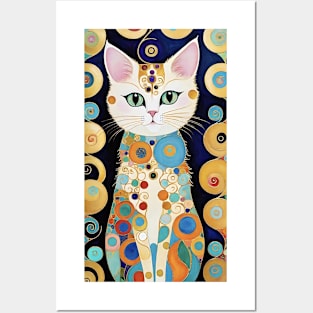 Gustav Klimt's Chromatic Kitty: Colorful Cat Illustration Posters and Art